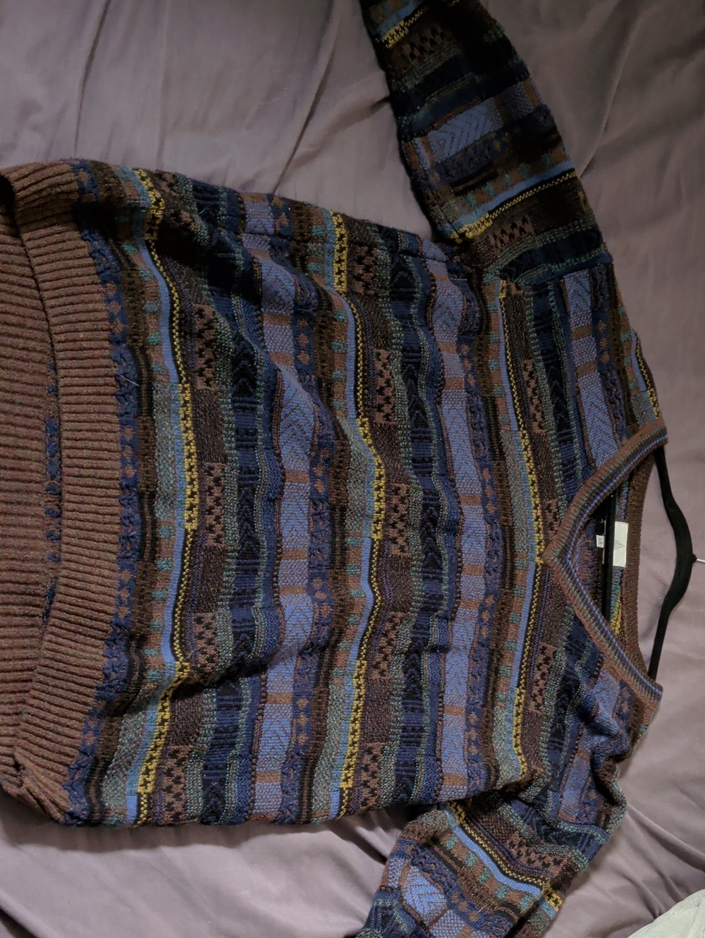 London Fog Brown and Blue Patterned Knit Sweater